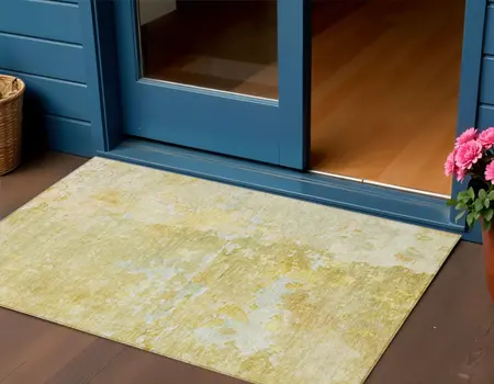 3' X 5' Gold Abstract Washable Indoor Outdoor Area Rug