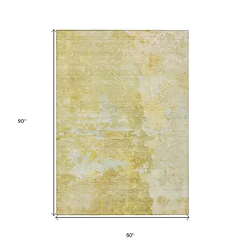 5' X 8' Gold Abstract Washable Indoor Outdoor Area Rug