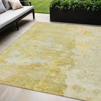 5' X 8' Gold Abstract Washable Indoor Outdoor Area Rug