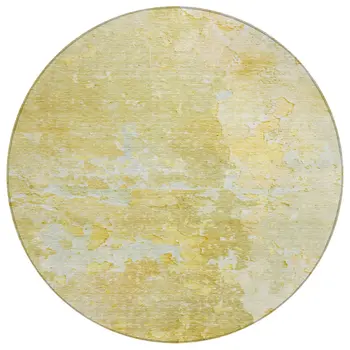 8' Gold Round Abstract Washable Indoor Outdoor Area Rug