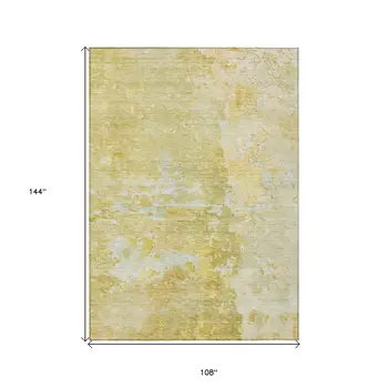 9' X 12' Gold Abstract Washable Indoor Outdoor Area Rug