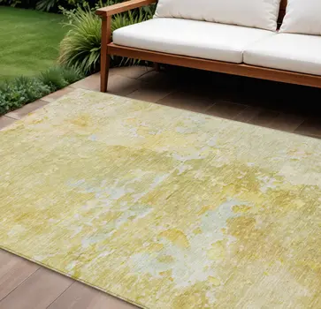 9' X 12' Gold Abstract Washable Indoor Outdoor Area Rug