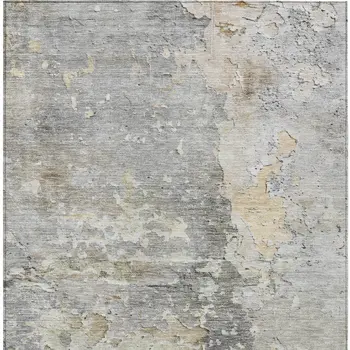 3' X 5' Gray Abstract Washable Indoor Outdoor Area Rug