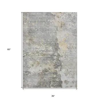 3' X 5' Gray Abstract Washable Indoor Outdoor Area Rug