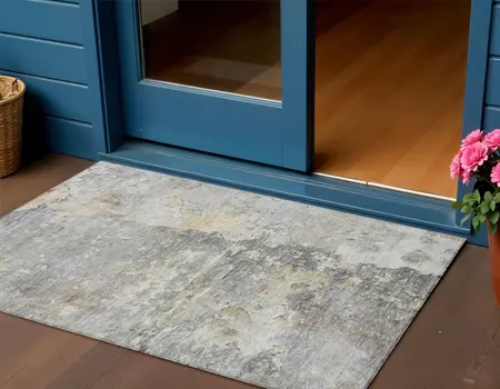 3' X 5' Gray Abstract Washable Indoor Outdoor Area Rug