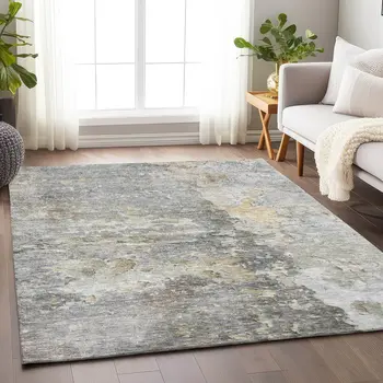 3' X 5' Gray Abstract Washable Indoor Outdoor Area Rug