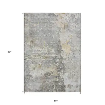 5' X 8' Gray Abstract Washable Indoor Outdoor Area Rug