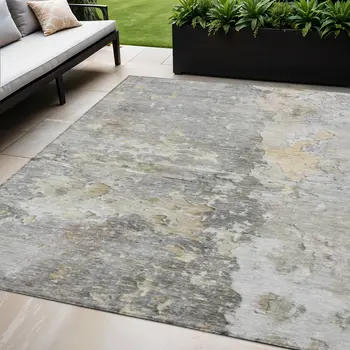5' X 8' Gray Abstract Washable Indoor Outdoor Area Rug