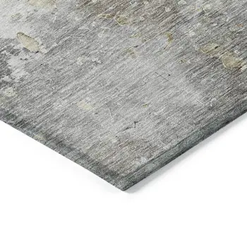 8' Gray Round Abstract Washable Indoor Outdoor Area Rug