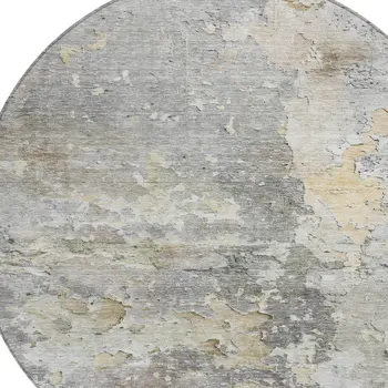 8' Gray Round Abstract Washable Indoor Outdoor Area Rug
