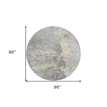 8' Gray Round Abstract Washable Indoor Outdoor Area Rug