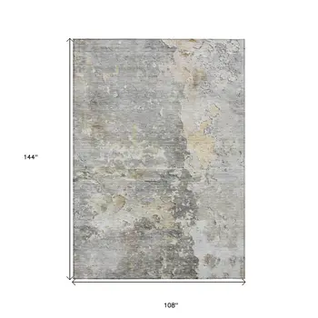 9' X 12' Gray Abstract Washable Indoor Outdoor Area Rug