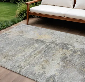 9' X 12' Gray Abstract Washable Indoor Outdoor Area Rug