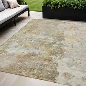 5' X 8' Khaki Abstract Washable Indoor Outdoor Area Rug