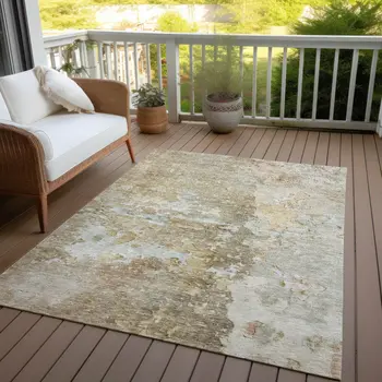 5' X 8' Khaki Abstract Washable Indoor Outdoor Area Rug