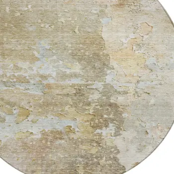 8' Khaki Round Abstract Washable Indoor Outdoor Area Rug