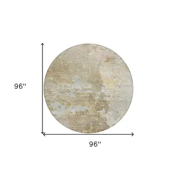 8' Khaki Round Abstract Washable Indoor Outdoor Area Rug