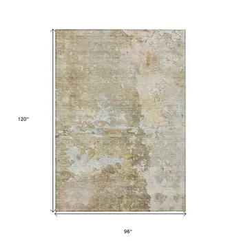 8' X 10' Khaki Abstract Washable Indoor Outdoor Area Rug