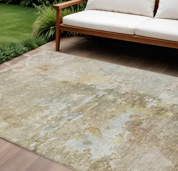 8' X 10' Khaki Abstract Washable Indoor Outdoor Area Rug
