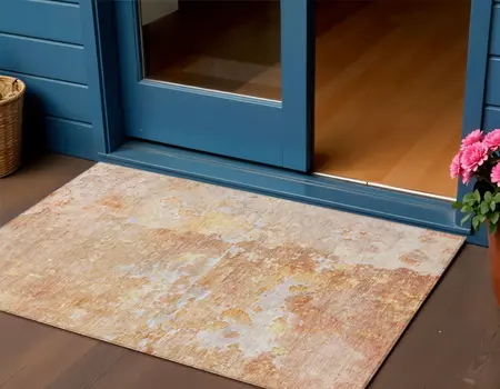 3' X 5' Salmon Abstract Washable Indoor Outdoor Area Rug