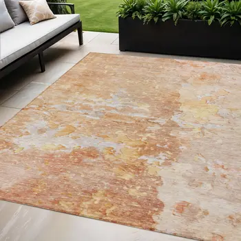 5' X 8' Salmon Abstract Washable Indoor Outdoor Area Rug