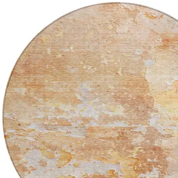 8' Salmon Round Abstract Washable Indoor Outdoor Area Rug