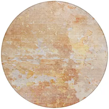 8' Salmon Round Abstract Washable Indoor Outdoor Area Rug