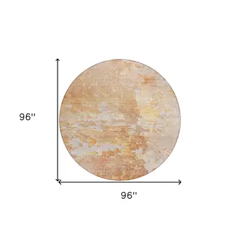 8' Salmon Round Abstract Washable Indoor Outdoor Area Rug