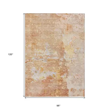 8' X 10' Salmon Abstract Washable Indoor Outdoor Area Rug
