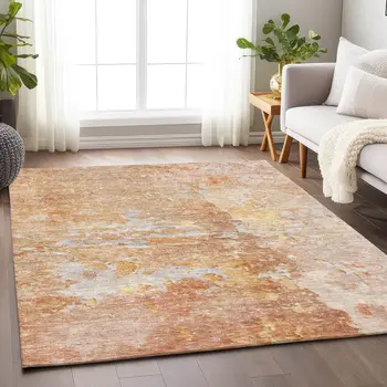 8' X 10' Salmon Abstract Washable Indoor Outdoor Area Rug