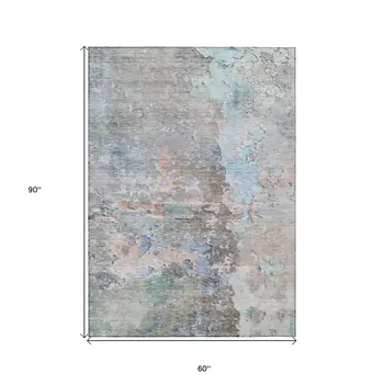 5' X 8' Taupe Abstract Washable Indoor Outdoor Area Rug