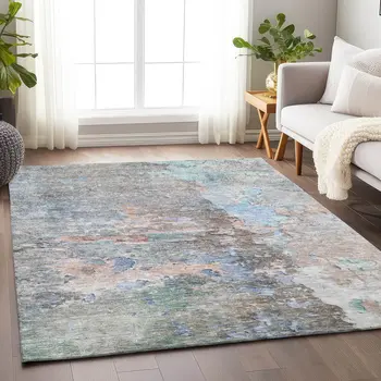 5' X 8' Taupe Abstract Washable Indoor Outdoor Area Rug