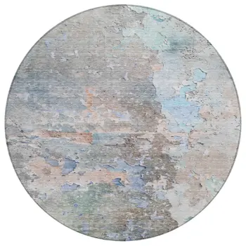 8' Taupe Round Abstract Washable Indoor Outdoor Area Rug