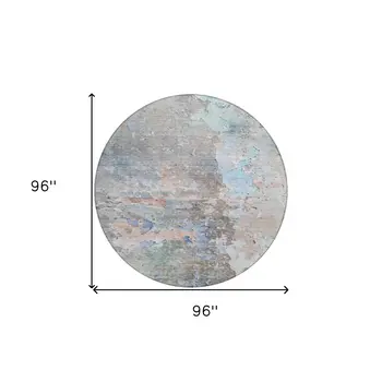 8' Taupe Round Abstract Washable Indoor Outdoor Area Rug