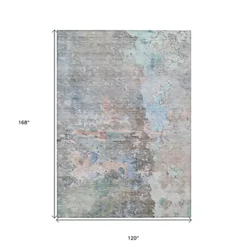 10' X 14' Taupe Abstract Washable Indoor Outdoor Area Rug