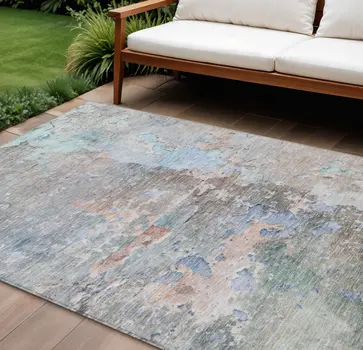 10' X 14' Taupe Abstract Washable Indoor Outdoor Area Rug