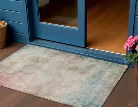 3' X 5' Taupe Abstract Washable Indoor Outdoor Area Rug