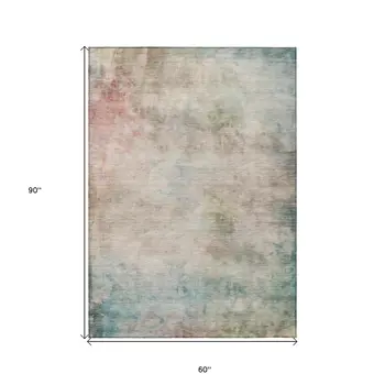 5' X 8' Taupe Abstract Washable Indoor Outdoor Area Rug