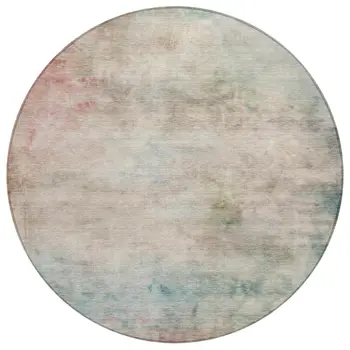 8' Taupe Round Abstract Washable Indoor Outdoor Area Rug