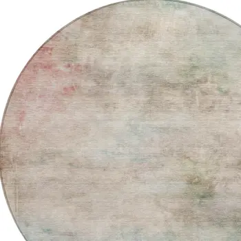 8' Taupe Round Abstract Washable Indoor Outdoor Area Rug