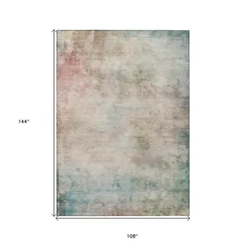 9' X 12' Taupe Abstract Washable Indoor Outdoor Area Rug