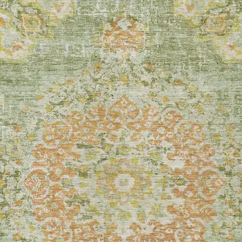 3' X 5' Artichoke Green Floral Medallion Washable Indoor Outdoor Area Rug