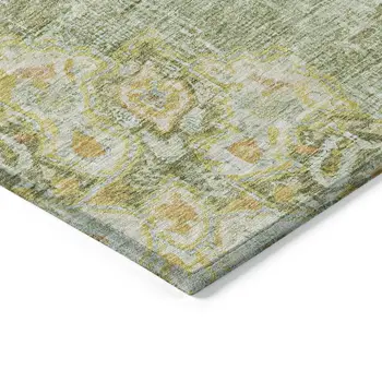 5' X 8' Artichoke Green Floral Medallion Washable Indoor Outdoor Area Rug