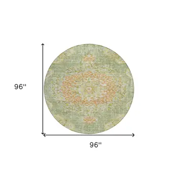 8' Artichoke Green Round Floral Medallion Washable Indoor Outdoor Area Rug