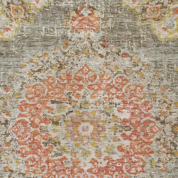 5' X 8' Brown Floral Medallion Washable Indoor Outdoor Area Rug