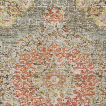 8' X 10' Brown Floral Medallion Washable Indoor Outdoor Area Rug