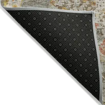 10' X 14' Brown Floral Medallion Washable Indoor Outdoor Area Rug