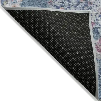 10' X 14' Blue Floral Medallion Washable Indoor Outdoor Area Rug