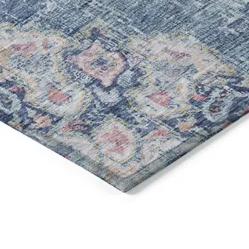 10' X 14' Blue Floral Medallion Washable Indoor Outdoor Area Rug