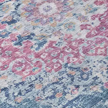 10' X 14' Blue Floral Medallion Washable Indoor Outdoor Area Rug